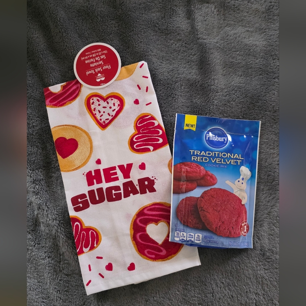 Hey Sugar Kitchen Towel and Pillsbury Red Velvet Cookie Mix